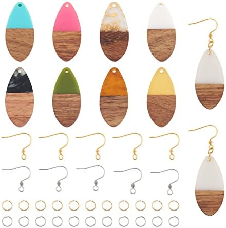 FASHEWELRY 16Pcs Wood Resin Earrings Charms Teardrop Wooden Earring Findings for Earrings Jewelry Making Kit with 120Pcs Earring Hooks Jump Rings by FASHEWELRY