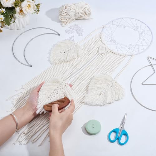 ACRNIGHEET 3 Sets Moon/Star/Dream Catcher Macrame Kit for Adults Beginners Boho Macrame Wall Hanging Decor with Video Tutorials Handmade Woven Boho Home Decor for Bedroom Dorm Decoration - Image 4