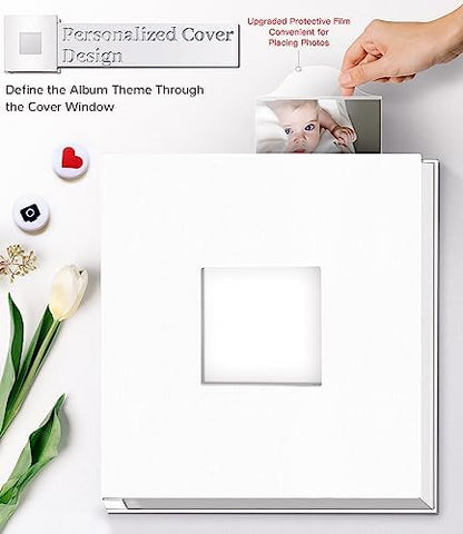 Artfeel Photo Album Self Adhesive Scrapbook Album for 3x5 4x6 5x7 8x10 Pictures, 60 Pages Linen Cover with Display Window DIY Photo Book,Ideal Gifts for Family Travel Wedding Baby - Image 2