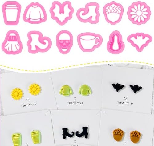 Xaekicr 12PCS Mini Halloween Clay Cutters for Polymer Clay Jewelry – Small Clay Earring Cutters, Fall Pumpkin Coffee Boot Shapes, Polymer Clay Tools & Molds Kit by Xaekicr
