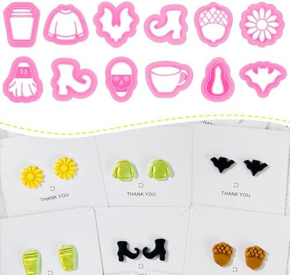 Xaekicr 12PCS Mini Halloween Clay Cutters for Polymer Clay Jewelry – Small Clay Earring Cutters, Fall Pumpkin Coffee Boot Shapes, Polymer Clay Tools & Molds Kit by Xaekicr
