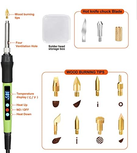 Wood Burning kit, 100W Professional WoodBurning Pen Tool, DIY Creative Tools with LED Display Adjust Temp Switch 180~500℃,Wood Burner for Embossing,Carving,Pyrography,Suitable for Beginners,Adults - Image 5