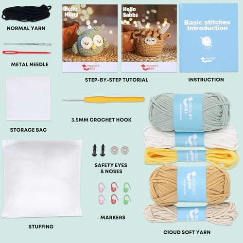 CrochetBox Highland Cow and Owl Crochet Kit for Beginners, 2 PCS Set - Image 3