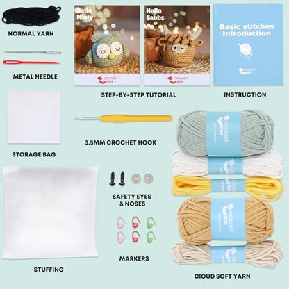 CrochetBox Highland Cow and Owl Crochet Kit for Beginners, 2 PCS Set - Image 3