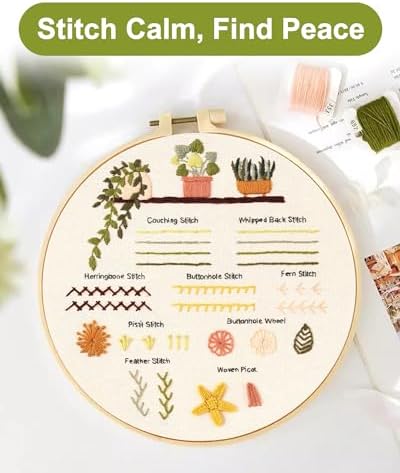 Santune 3 Sets Embroidery Kit for Beginners Adults,Learn Over 30 Different Stitches,DIY Cross Stitch Kits,Including Clear Instructions,Video Tutorials,Stamped Flower Patterns,Hoop,Color Threads,Tools - Image 5