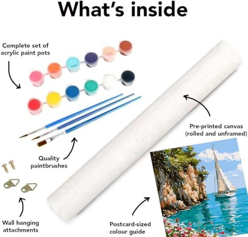 Mrnsiet Sailboat DIY Paint by Numbers for Adults, Coastal Sail Boat Paint by Number for Beginners, DIY Landscape Painting by Number Kits Oil Paint Drawing Canvas Home Decor 16x20 Inch - Image 6