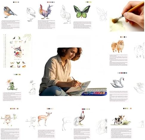 Watercolor Workbook，Water Paint Adult Set，Easy Coloring Book,Beautiful Paintings for Beginner（Fruit - Album (Animals - Album) - Image 7