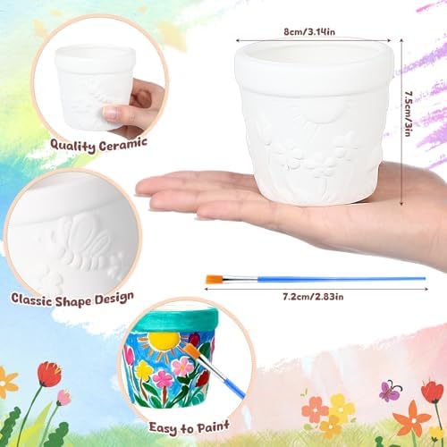 Pasimy 6 Set Ceramics to Paint DIY Succulent Planter Pots, Classic - Image 2