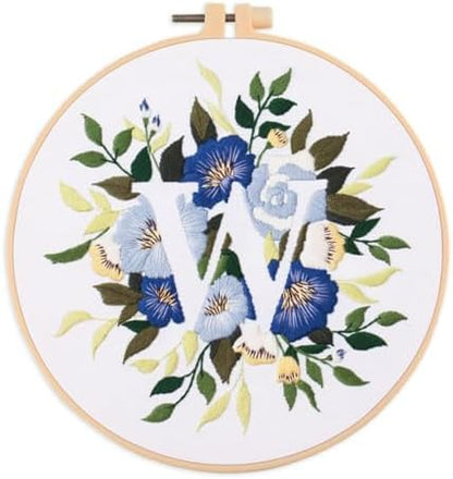 IUHUI Embroidery Kit for Beginners Adults - 26 Floral Letters Easy Patterns, DIY Hand Stitching Embroidery Set with Hoop (Flower and Grass Letter W) by Unknown