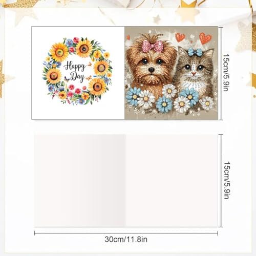 jinglinhh 6pcs Big-Eyed Cats Dogs Butterfly Diamond Art Painting Greeting Cards with Envelopes, DIY Card Making Kits for Adults, Diamond Art Postcards Christmas Cards Craft Gifts - Image 2