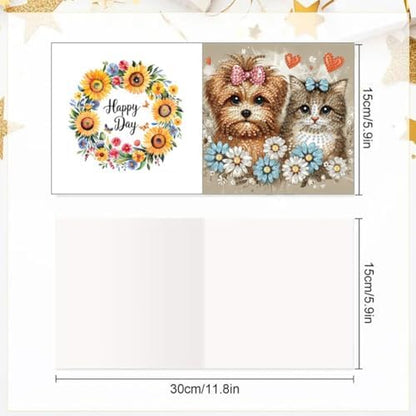 jinglinhh 6pcs Big-Eyed Cats Dogs Butterfly Diamond Art Painting Greeting Cards with Envelopes, DIY Card Making Kits for Adults, Diamond Art Postcards Christmas Cards Craft Gifts - Image 2