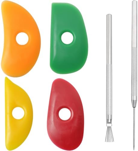 LUORNG 6PCS Pottery Ribs and Silicone Sculpting Tools Set 4 Silicone Pottery Ribs 2 Detail Needles for Clay Modeling Ceramic Shaping Detailing Suitable for Beginners Professionals by LUORNG