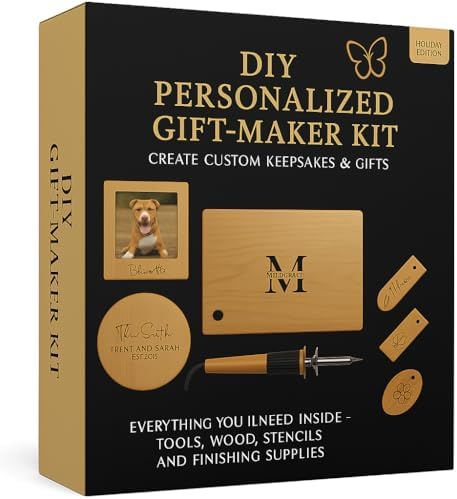 DIY Woodburning Gift-Maker Kit — Screen-Free Holiday Break Activity (Ages 12+) — Personalize Cutting Board, Coasters, Keychains & Frame — Tool, Tips, Instructions, Wood Blanks Included by JOYORA