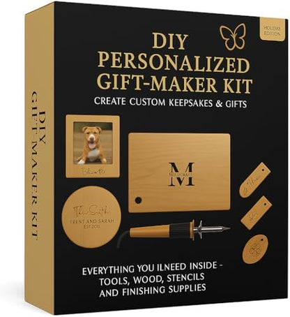 DIY Woodburning Gift-Maker Kit — Screen-Free Holiday Break Activity (Ages 12+) — Personalize Cutting Board, Coasters, Keychains & Frame — Tool, Tips, Instructions, Wood Blanks Included by JOYORA