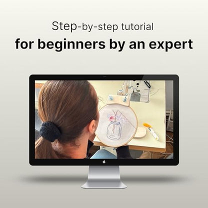 Looples Embroidery Kit for Beginners and Adults with Video Tutorials - Complete Embroidery Starter Kit with 3 Stamped Floral Patterns, Hoops, Threads, Needles, and Instructions (Car, Globe and Camera) - Image 7
