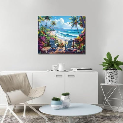 NEGEKFKX 2 Pack Beach Paint by Numbers Kit for Adults Beginner,Easy Adult Paint by Number Kits on Canvas DIY Painting for Beginners Art by Numbers for Home Wall Decor 16x12 Inch - Image 2