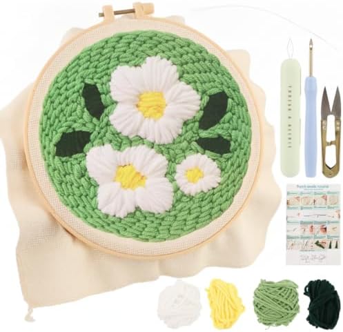 JITIERYALO Punch Needle Kit for Beginners, Green Floral Embroidery Starter Set with Hoop, Patterned Fabric, Punch Needle and Yarn for DIY Needlework Crafts by Unknown