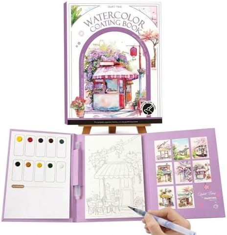 2026 Breathly Stress Relief Watercolor Books Painting Kit, All-in-One DIY Watercolor Art Kit, Paint-with-Water Portable Painting Art Book with 12-Color Pigment Dot Card & Water Brush Pen, Tri-Fold Pocket Painting Set, Relaxing Creative Kit for Beginner... by Unknown
