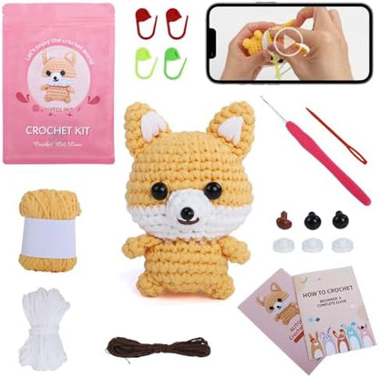Autglint Fox Crochet Kit for Beginners, Amigurumi Animal DIY Knitting Kit with Step-by-Step Video Guides, Learn to Crochet Kit for Adults & Kids with Pre-Started Yarn - Orange Fox by Unknown