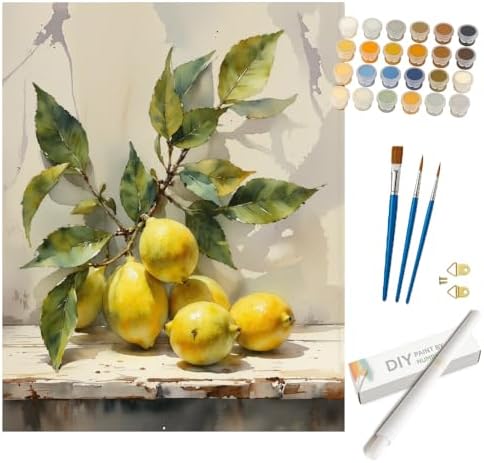 Still Life Paint by Numbers Kit for Adults - DIY Lemons Branch with Leaves Painting on Rolled Canvas 16x20 Inches, Acrylic Paint Set, Suitable for Beginners, Art for Home Decoration or Gifts by Unknown