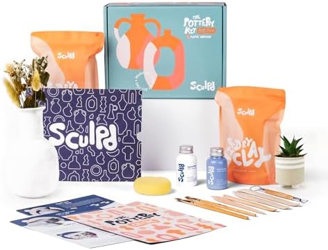 Sculpd Pottery Kit for Adults, Air Dry Clay with Tools, Gloss Glaze by Sculpd