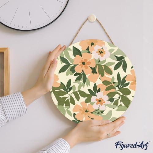 Figured'Art Paint by Numbers Kit for Adults on Wood Slice, 11.8in Diameter - Floral Pattern - Craft Art Painting DIY Canvas - Image 3