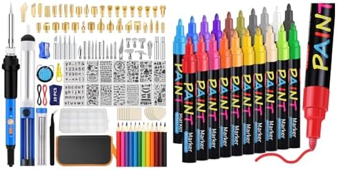 Wood Burning Kit 116Pcs with 20 Colors Paint Markers, Pyrography Pen 60W Adjustable Temperature, Painting Pens for Wood, Pumpkin, Leather, Gourd, DIY Craft Colo DIY Craft Coloring Art Setr by IVSUN