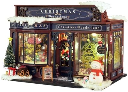 Hands Craft Christmas Wonderland DIY Miniature House Kit with Music & LED Lights – Holiday Storefront 3D Puzzle – Festive Craft Kit for Adults & Teens – Bookshelf Decor Winter Decorations by HandsCraft