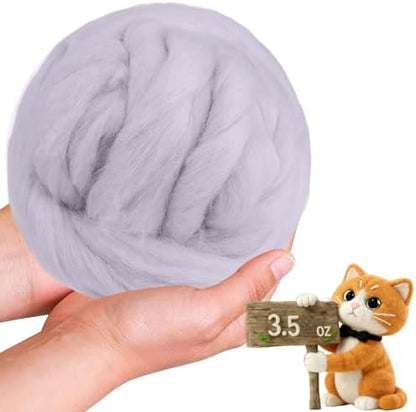 Wool Roving-3.5oz Needle Felting Wool, Soft Multi-Color Wool Fiber, Perfect Felting Wool Pure Wool, Chunky Yarn, for DIY Crafts, NeedleFelting Projects,and Artwork (Light Gray) by VKEDA