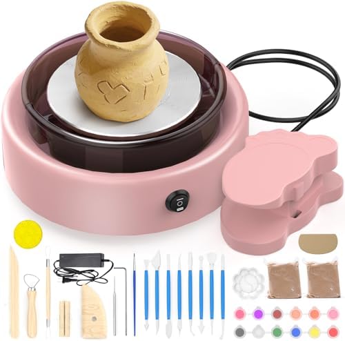 SKIRFY Pottery Wheel for Beginners, Complete Pottery Studio Kit with Foot Pedal, Adjustable Speed, 2.2 LB Air-Dry Clay, 21 Sculpting Tools, Ceramic Craft Kit for Ages 8+, Teens & Adults by Skirfy