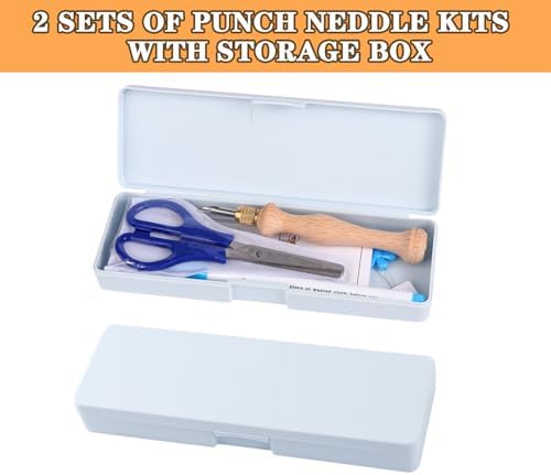 2 Sets Punch Needle Kit with Storage Box, Adjustable Tool with 1.6mm/2mm/2.5mm/3.5mm/5mm Metal Needles, Beginner DIY Craft, Perfect for Decoration and Gifts (Blue) - Image 6