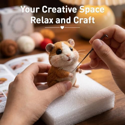 DIY Needle Felting Kit Cute Hamster Guinea Pig – Needle Felting Starter Kit with Fiber Roving, Needles, Felting Pad & Instructions | Felted Small Animal Kit for Beginners Adults | DIY Craft Gift - Image 7
