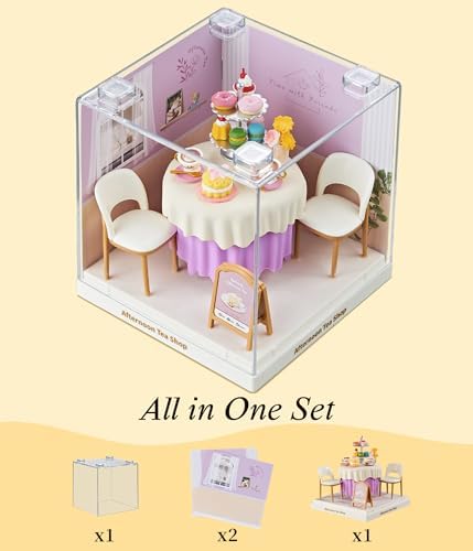 Afternoon Tea Shop Super Miniature House Kit - DIY Plastic 3D Model Building Set for Teens, Build Your Own Tea House with Dustproof Case, Creative Craft Gift for Girls Women - Image 5