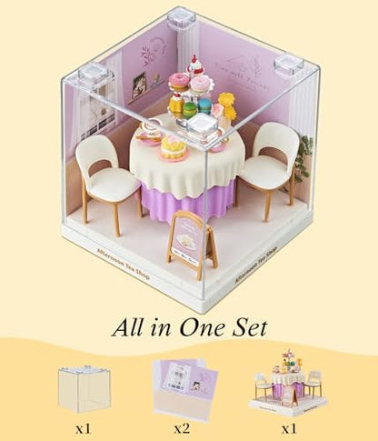 Afternoon Tea Shop Super Miniature House Kit - DIY Plastic 3D Model Building Set for Teens, Build Your Own Tea House with Dustproof Case, Creative Craft Gift for Girls Women - Image 5