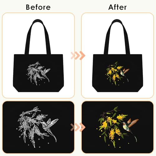 ERKOON Embroidery Canvas Tote Bag for Beginners, Floral Arts Crafts Cross Stitch Kits for Adults Including Stamped Embroidery Bag with Hoops, Needle, Instruction and Color Threads (Hummingbird) - Image 4