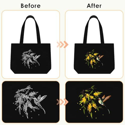 ERKOON Embroidery Canvas Tote Bag for Beginners, Floral Arts Crafts Cross Stitch Kits for Adults Including Stamped Embroidery Bag with Hoops, Needle, Instruction and Color Threads (Hummingbird) - Image 4