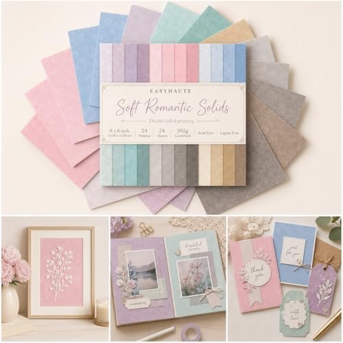 Pastel Scrapbook Paper Pad 6x6 Double Sided, Romantic Patterned Paper Pack - Decorative Craft Cardstock & Scrapbooking Supplies for Card Making, Junk Journal Ephemera, Mini Albums by EASYHAUTE