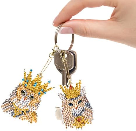 LazyFold 6Pcs Diamond Art Keychain Ornaments Kits for Adults,DIY Animals Crown Cat Diamond Painting Keychain,Key Ring Art Pendant Tree Decor Gift(Single Sided) - Image 3