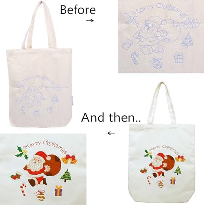 CREAWONDER Canvas Tote Bag Embroidery Kit with Pattern for Beginners, Arts and DIY Embroidery Crafts Kits for Adults, Include Instructions, Thimble, Embroidery Hoops, Color Threads and Tool - Image 5
