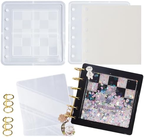 DIY Resin Shaker Journal Kit Checkerboard - Complete Set with Square Notebook Molds, Binder Refills by FUNSHOWCASE