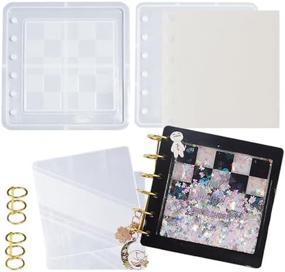 DIY Resin Shaker Journal Kit Checkerboard - Complete Set with Square Notebook Molds, Binder Refills by FUNSHOWCASE
