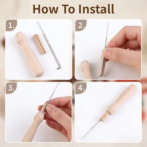 Needle Felting Kit - 60pcs Wool Felting Supplies with 3 Sizes Felting Needles 3 Wooden Handles & Fingercots Needle Felting Tools for Beginner Adults Professional DIY Felting Crafts - Image 4