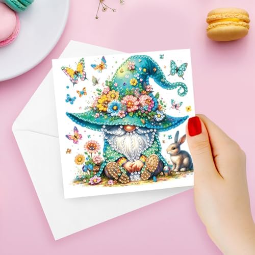 6 Pcs Diamond Painting Greeting Cards Kit Flower Gnome Butterfly with Envelopes, 5D DIY Special Shaped Rhinestone Art Card Making Kits for Adults, Holiday Blessing Postcards, Creative Craft Gifts - Image 3