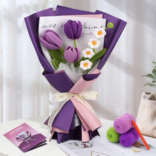 Iuuidu Crochet Kit for Beginners, Flower Bouquet Crochet Kit by Iuuidu