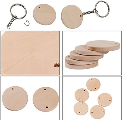 50pcs Round Wood Circles with Keychain, Blank Round-Shaped Wooden Keychain Set with 50 Wood Blanks, Open Jump Rings for DIY Crafts & Decorations - Image 3