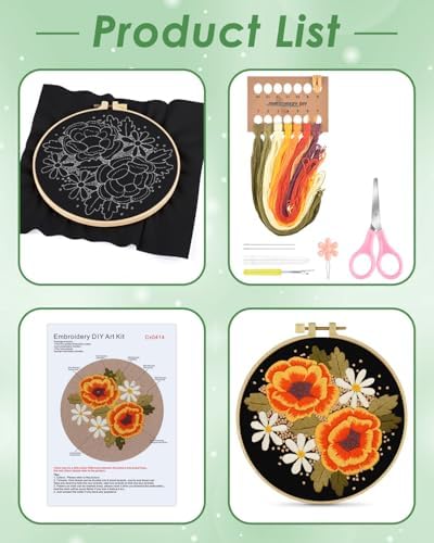 ERKOON Embroidery Kit for Beginners, Flower Cross Stitch Set Include Embroidery Cloth Hoops Threads for Craft Lover Hand Stitch with Embroidery Skill Techniques (Floral) - Image 2