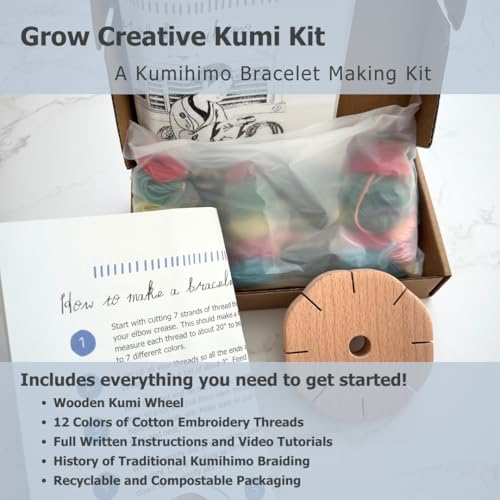 Grow Creative Kumi Wheel, Kumihimo Braided Bracelet Making Kit, Natural Materials - Wooden Disk, Cotton Embroidery Threads, Loom Jewelry Making Arts and Crafts Kit - Image 3