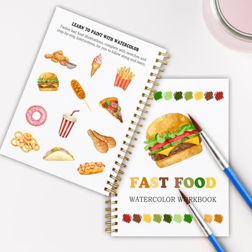 12 Patterns Fast Food Painting Set, Burgers Fries Pizza Watercolor Workbook for Beginners, Colorful DIY Art Gift for Foodies and Teens, Fun Snack Lover Paint Kit - Image 6