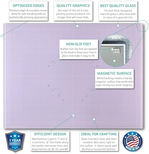 GLASSBOARD STUDIO Glass Craft Mat - Magnetic, Heat & Scratch Resistant - For Crafting, Cutting, Painting, Mixed Media Artwork - Grid Lines, Non-Slip Rubber Feet (Meadow Lilac 18"L x 24"W) - Image 2