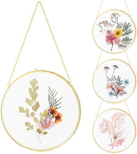 5 Inch 4 Pcs Pressed Flower Frames Double Glass Frame Wall Decor, Gold by Qunclay